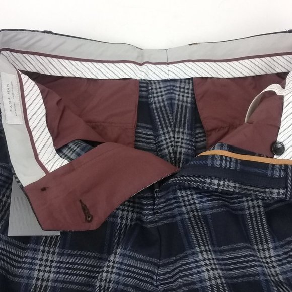 NEW ZARA MAN Blue Checked Pleated Trousers EU 40 US 31 - Picture 7 of 8